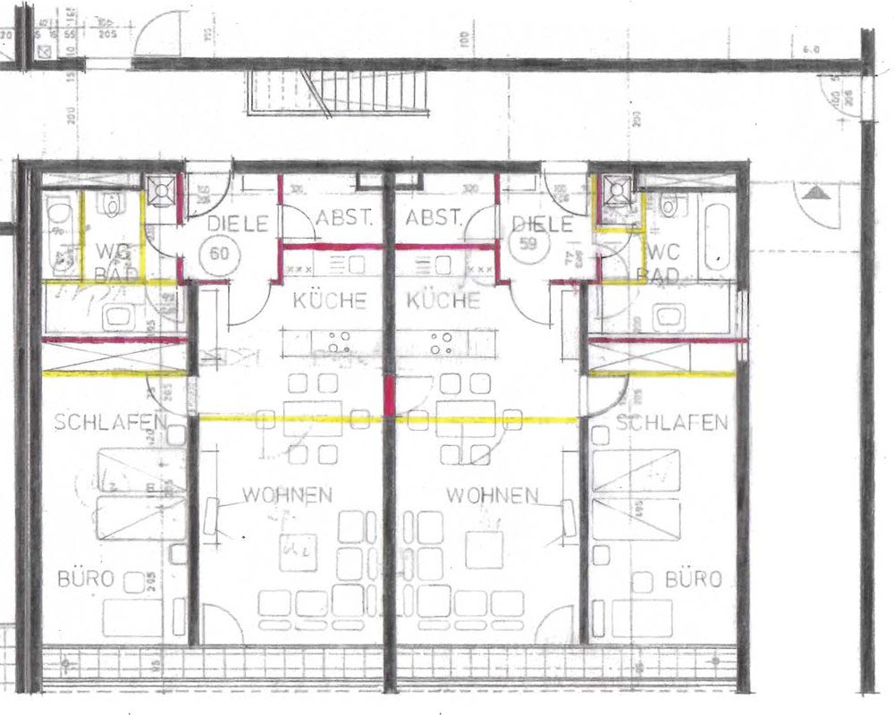 Graf Architekten Stuttgart - Studien - Umbau einer Arztpraxis zu Wohnungen - Vorentwurf Umbau in zwei 3-Zimmer-Wohnungen