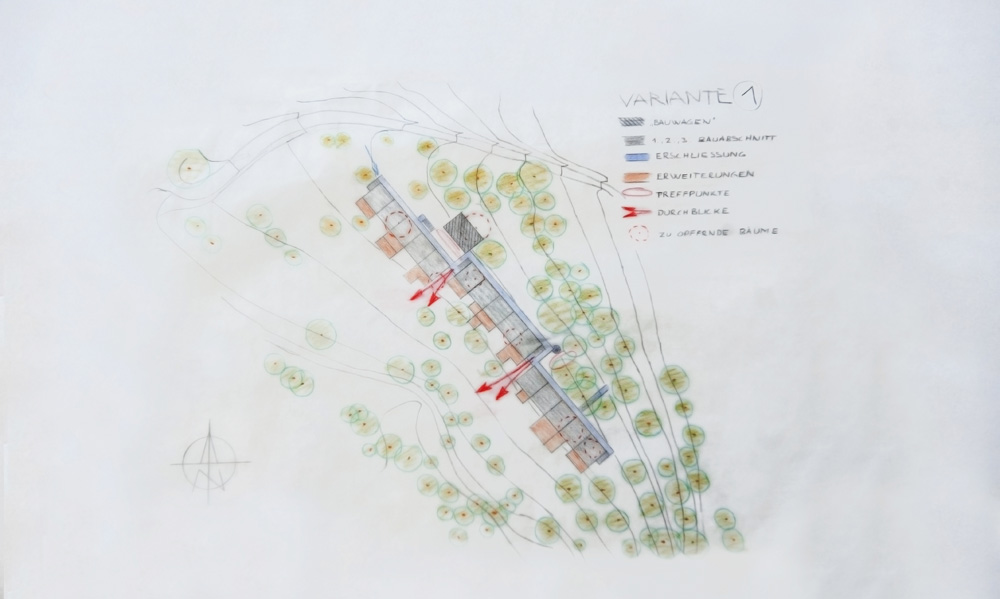 Graf Architekten Stuttgart - Studie - Wohnen für Flüchtlinge im Holzbau - Lageplanskizze Variante 1